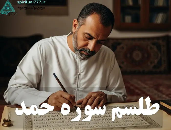 عکس مردی در حال نوشتن : طلسم سوره حمد