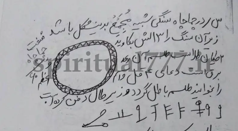 عکس نقشه گنج واقعی، که در چاه مخفی شده و همچنین راهنمای نشانه ها و طلسم های آن درمود آن نوشته شده است.