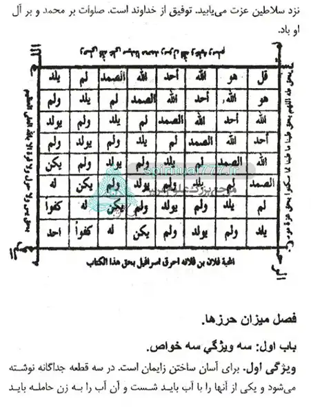 عکس صفحه ای از نمونه طلسم کتاب مخزن الاوفاق