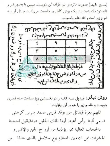 عکس صفحه ای از نمونه طلسم کتاب مخزن الاوفاق