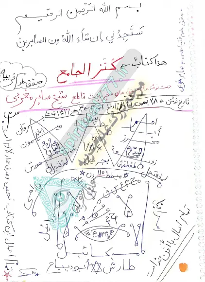 صفحه اول کتاب کنز الجامع شیخ صابر مغربی
