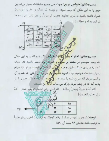 کتاب مجربات گرفتاران - خواص مربع